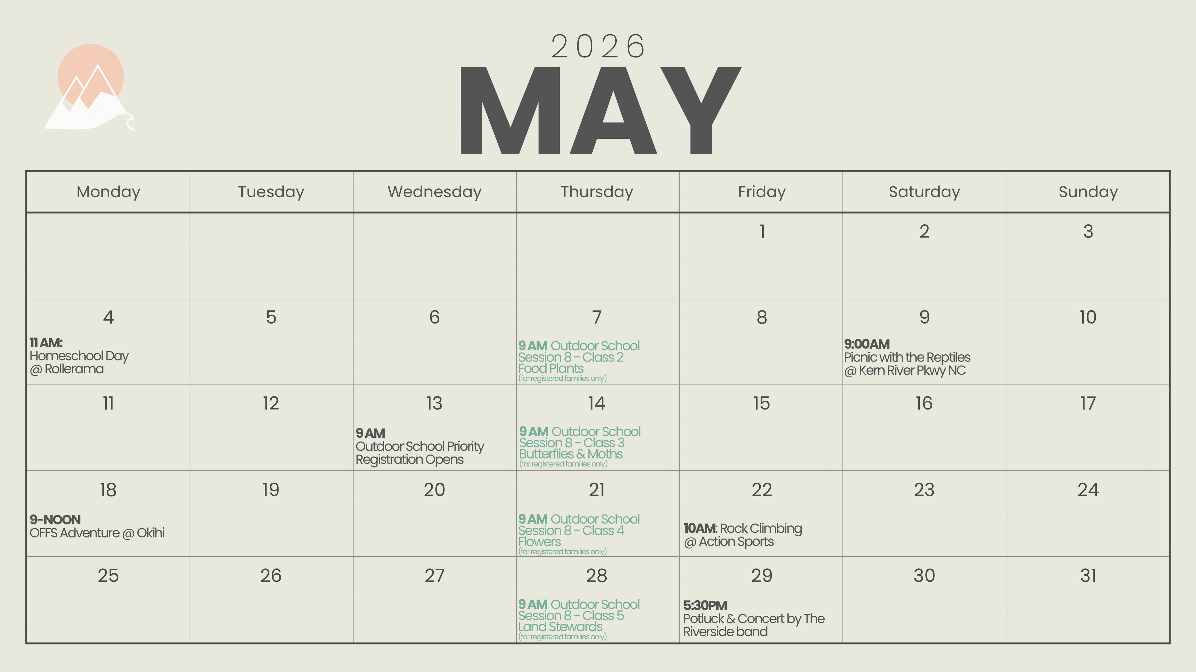 May 2026 Schedule